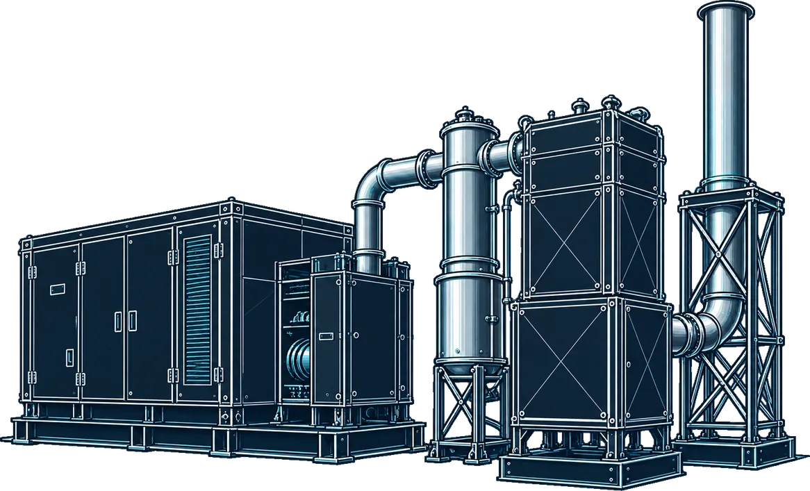 Drawing of a generator with an exhaust treatment stack