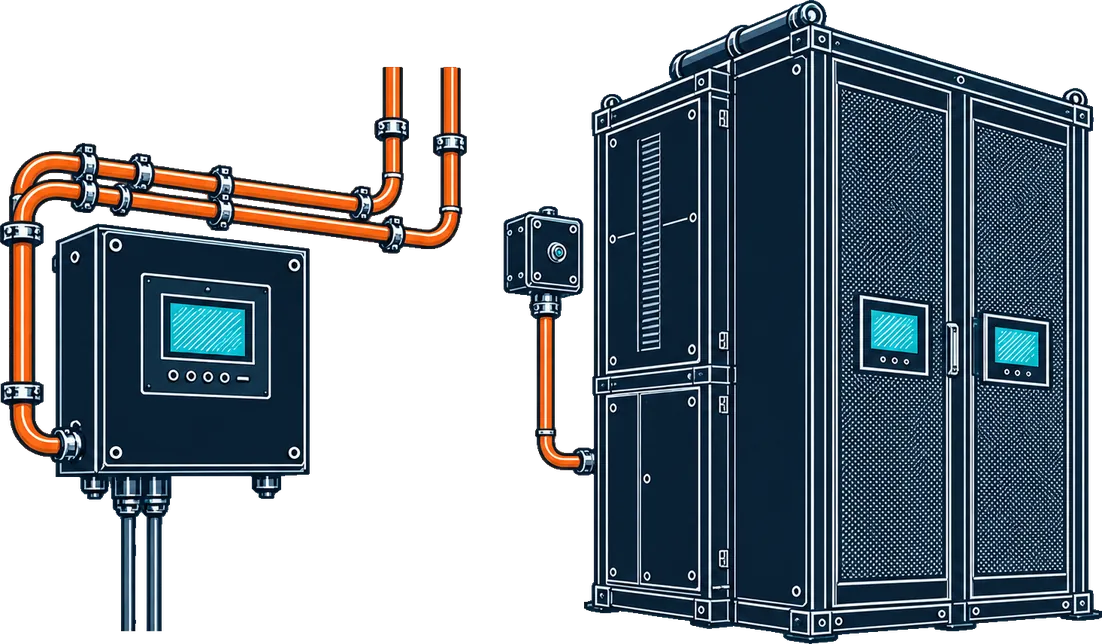 Drawing of a detection panel beside battery cabinets