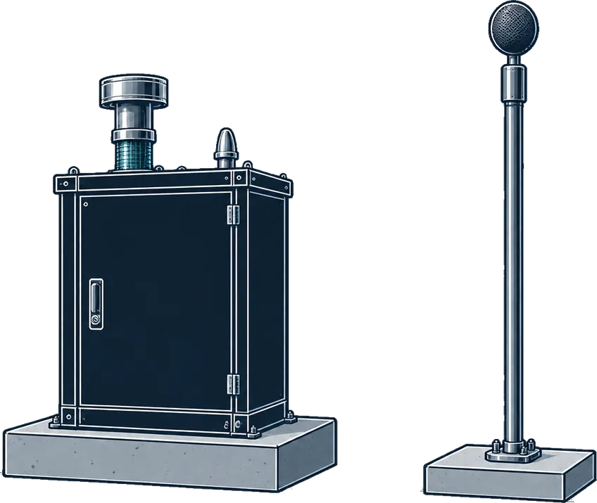 Drawing of an air-quality station and a noise monitor